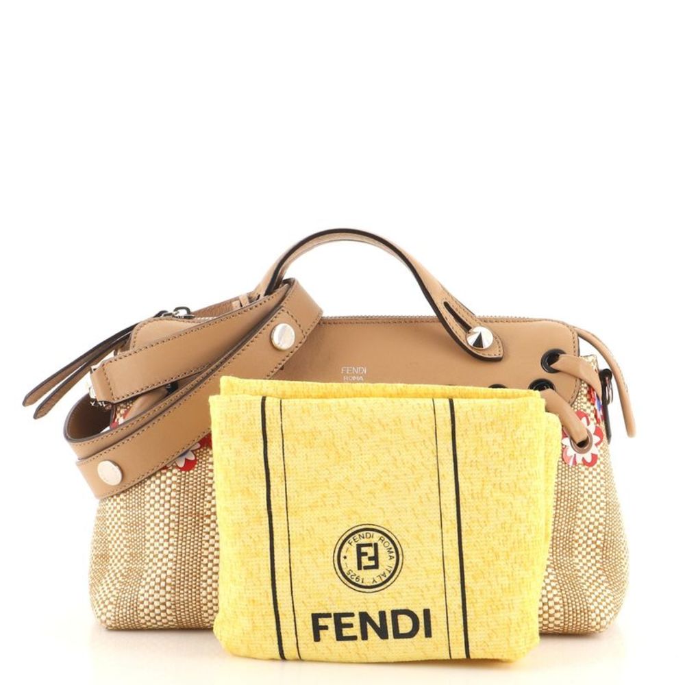 Fendi By The Way Satchel Embellished Raffia with Whipstitch Leather Small - Picture 2 of 9